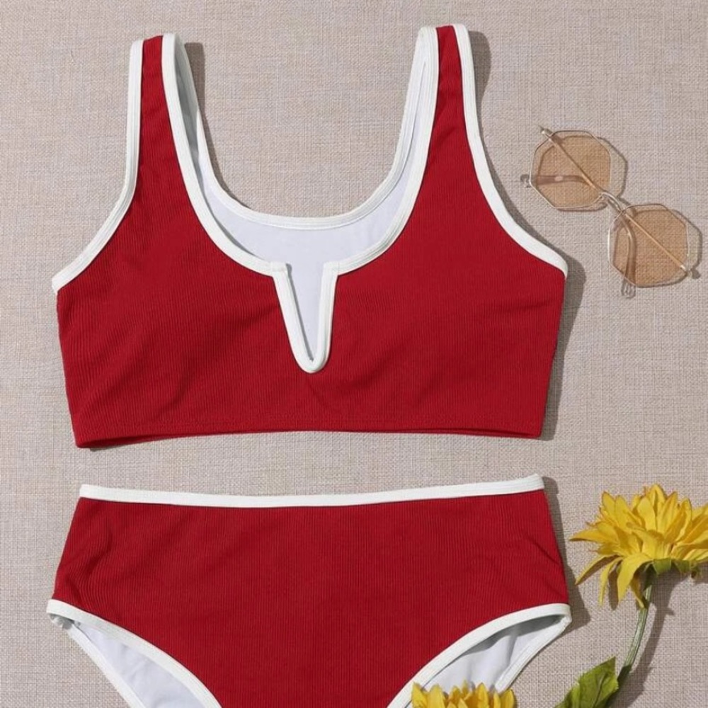 SHEIN High Waisted Contrast Bikini - Red & White